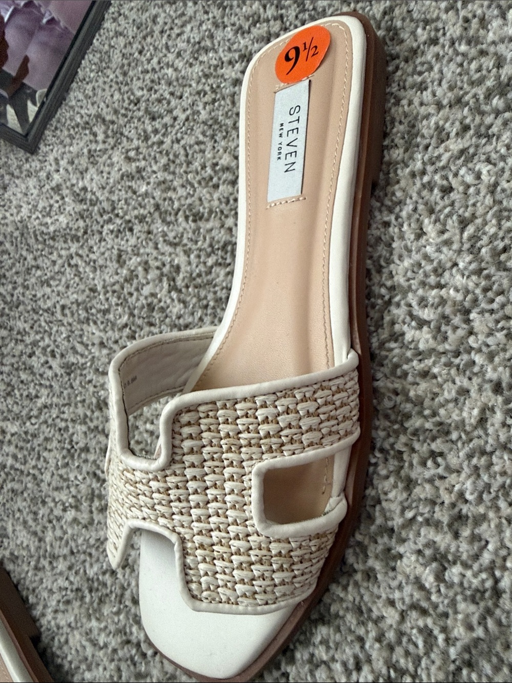 STEVEN New York Cream Beige Woven Slide Mules size 9 1/2 - Picture 4 of 6